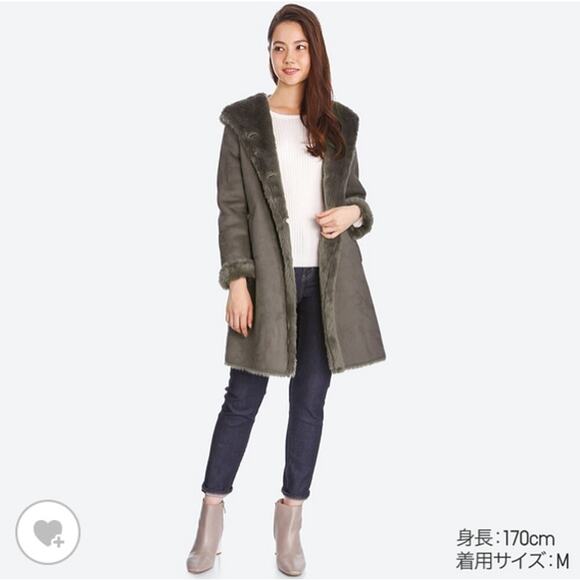 Uniqlo Women's Faux Shearling Hooded Faux Suede Coat in Grey - Picture 1 of 13